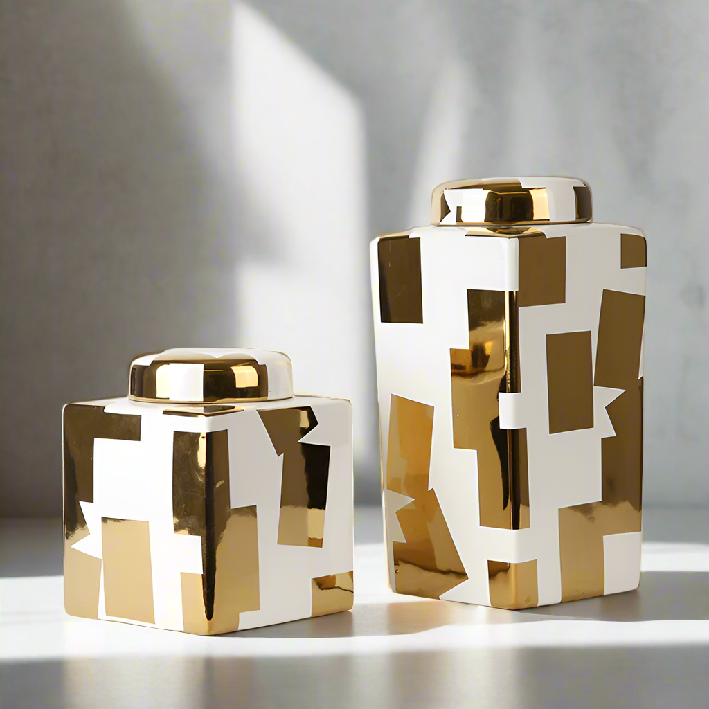 Golden Square Ceramic Jar