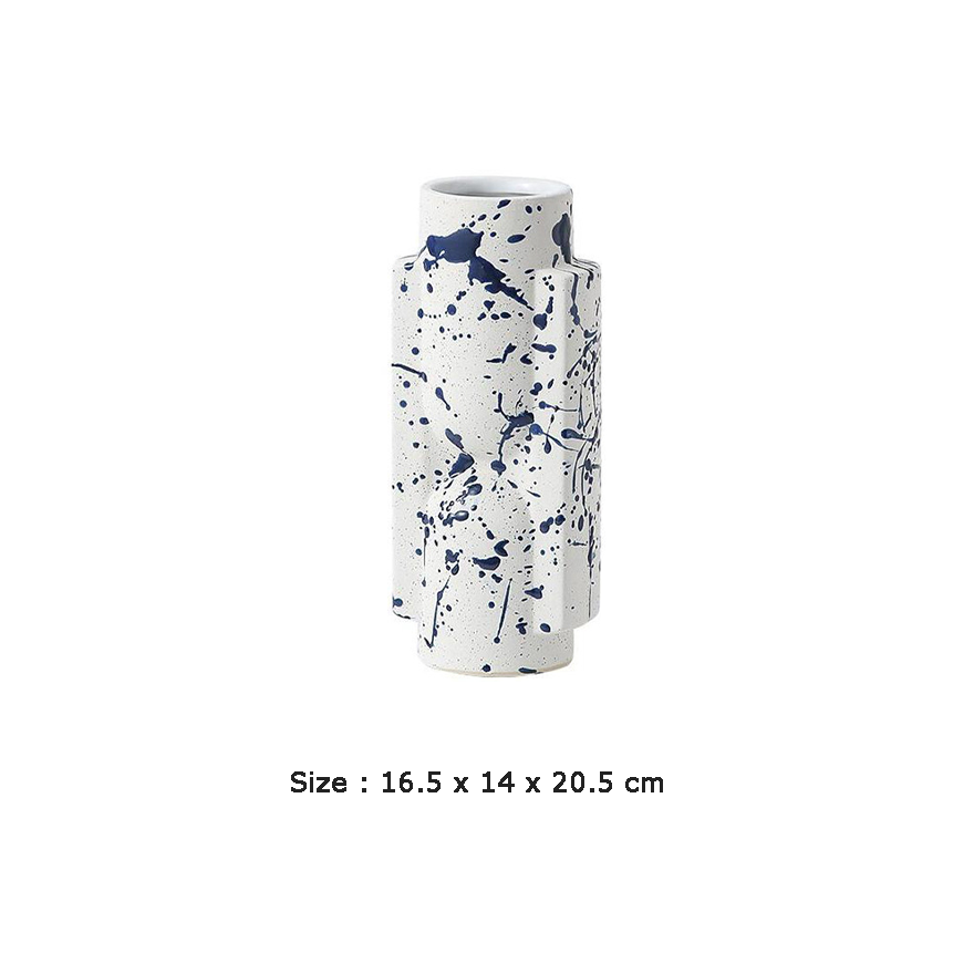 Blue & White Splatter Ceramic Vase - FA-D22060B