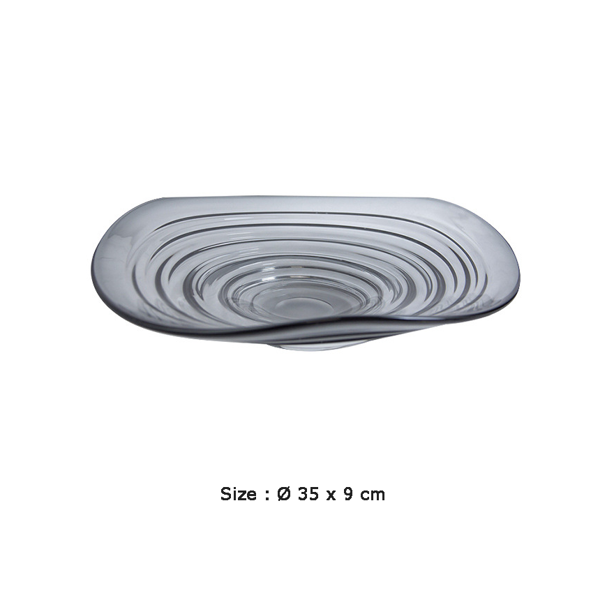 Grey Oval Glass Decorative Centerpiece Bowl