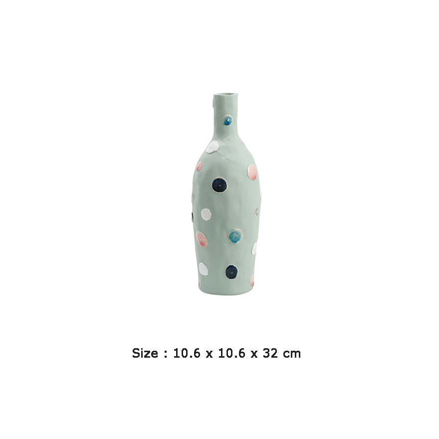 Teal Painted Vase with Polka Dots - FD-D23076