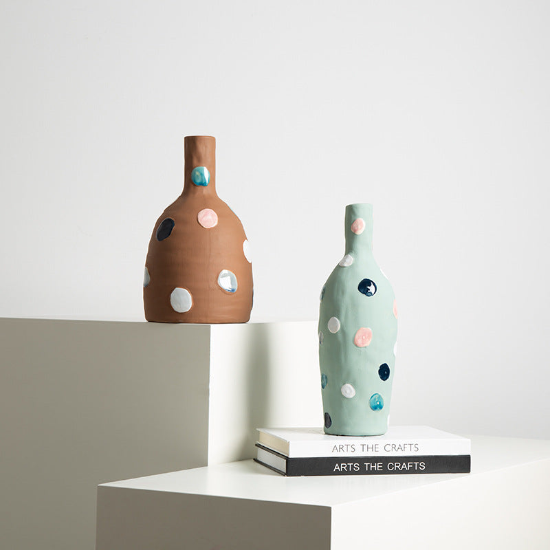 Teal Painted Vase with Polka Dots - FD-D23076