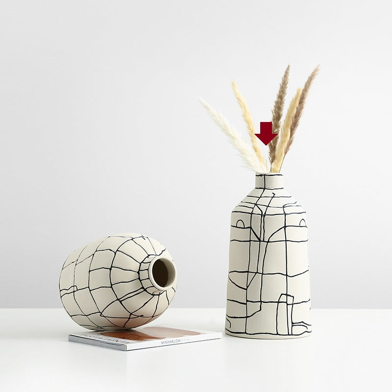 White Vase with Black Lines