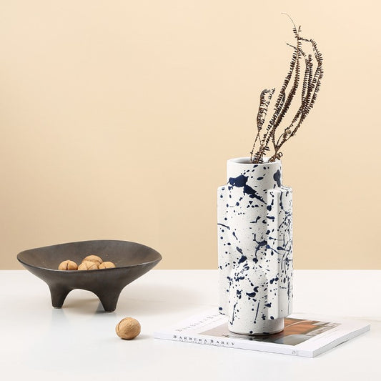 Blue & White Splatter Ceramic Vase - FA-D22060B