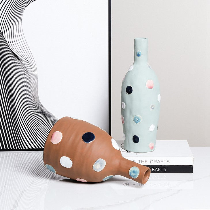 Teal Painted Vase with Polka Dots - FD-D23076