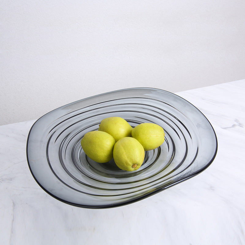 Grey Oval Glass Decorative Centerpiece Bowl