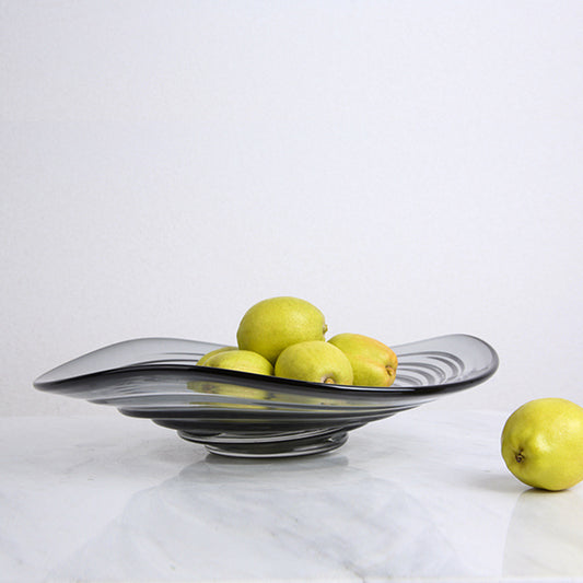 Grey Oval Glass Decorative Centerpiece Bowl