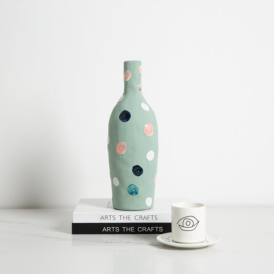 Teal Painted Vase with Polka Dots - FD-D23076