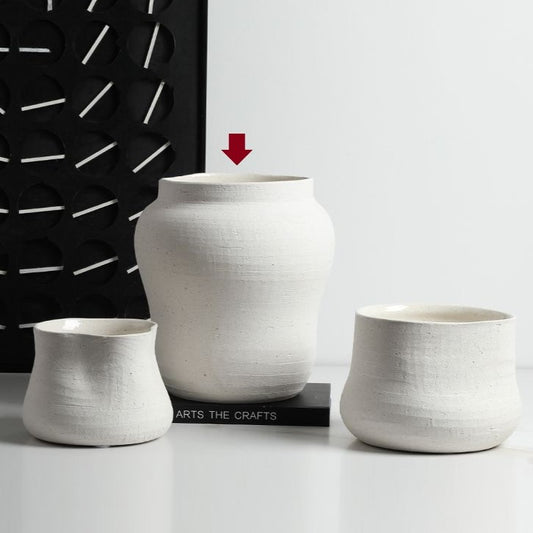 White Sand Faced Pottery Vase - FF-D23086A