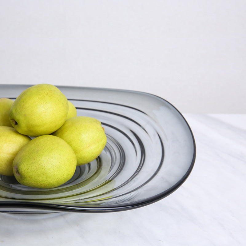 Grey Oval Glass Decorative Centerpiece Bowl