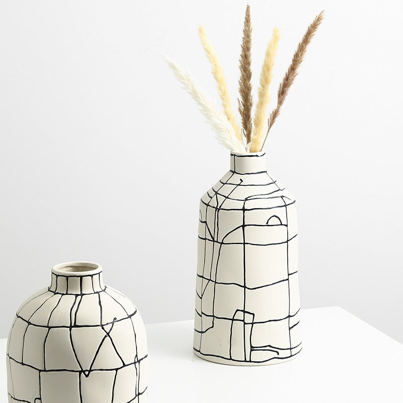 White Vase with Black Lines